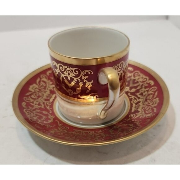 Eschenbach Bavaria Demitasse Espresso Tea Cup & Saucer 1940's Gothic Red & Gold - Picture 3 of 12
